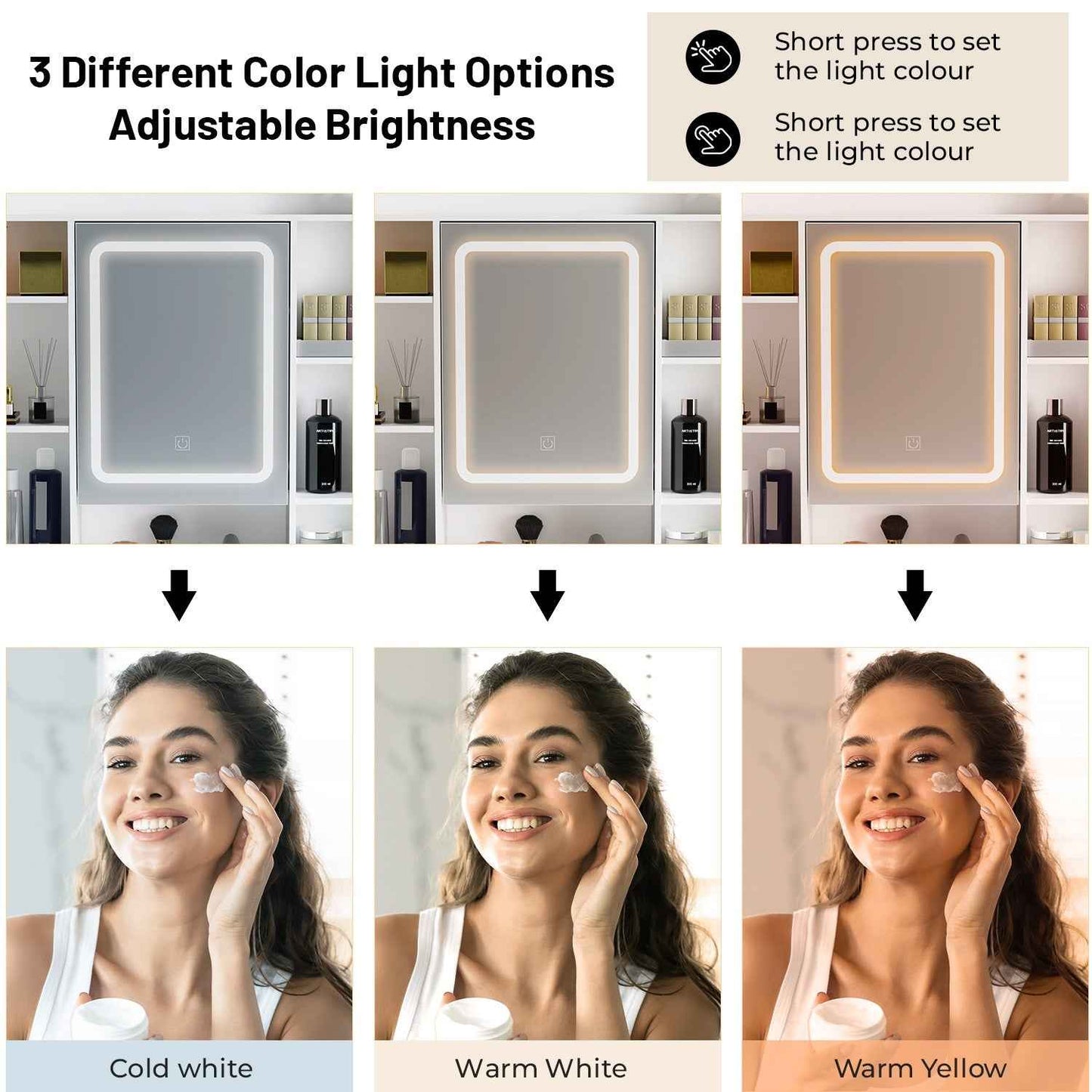 White Dressing Table Wood Makeup Desk with LED Mirror 7 Drawers Stool Bedroom