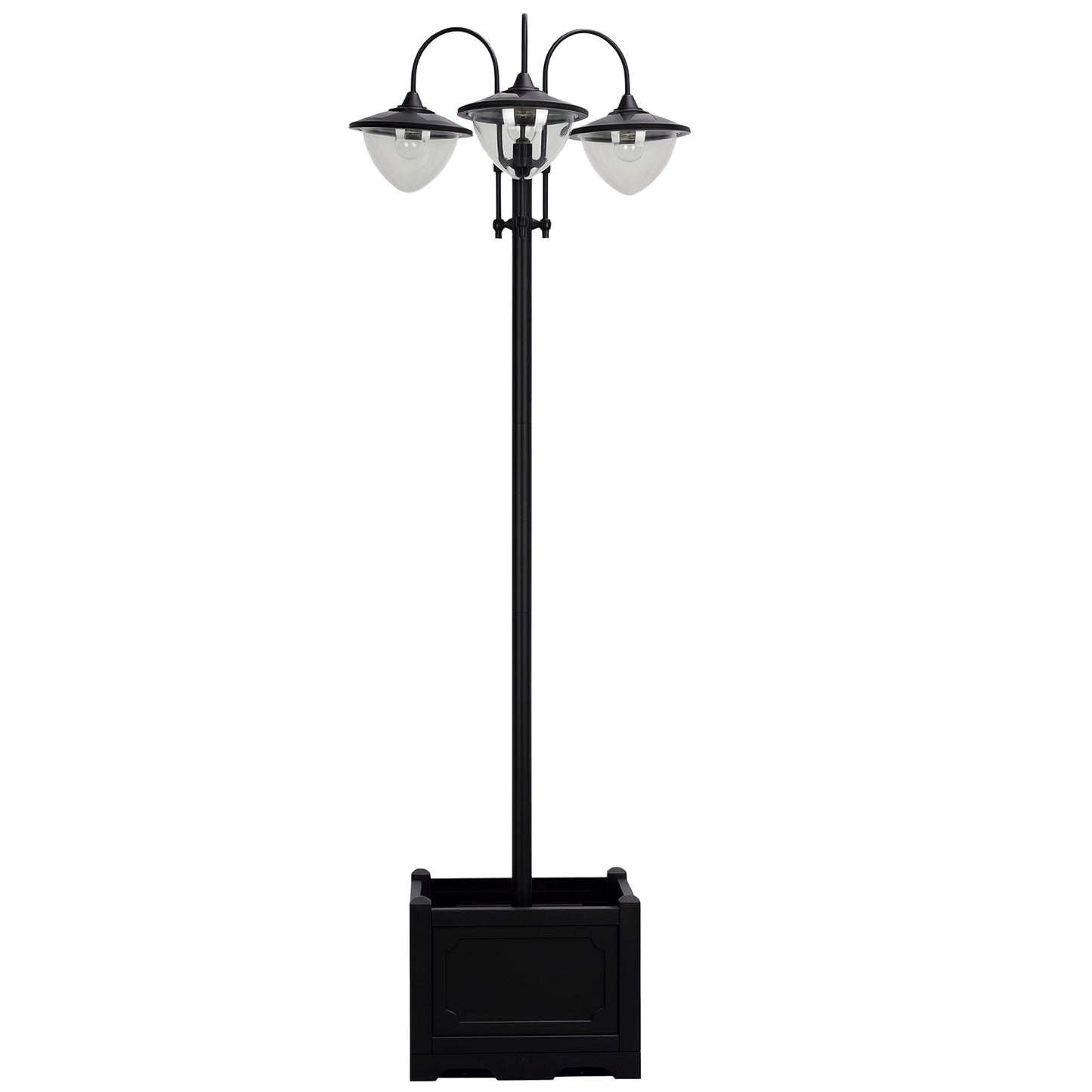 3-head LED Solar Light Lamp Street Light Post with Planter Base, Black