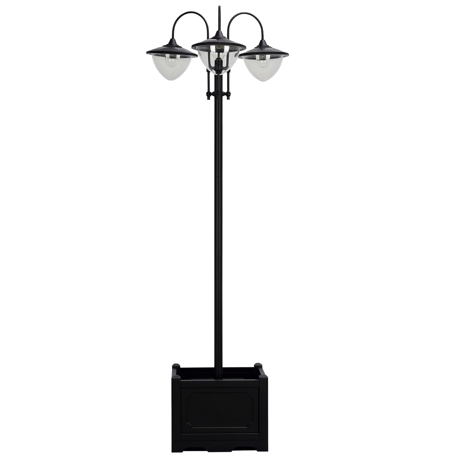 3-head LED Solar Light Lamp Street Light Post with Planter Base, Black