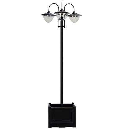 3-head LED Solar Light Lamp Street Light Post with Planter Base, Black