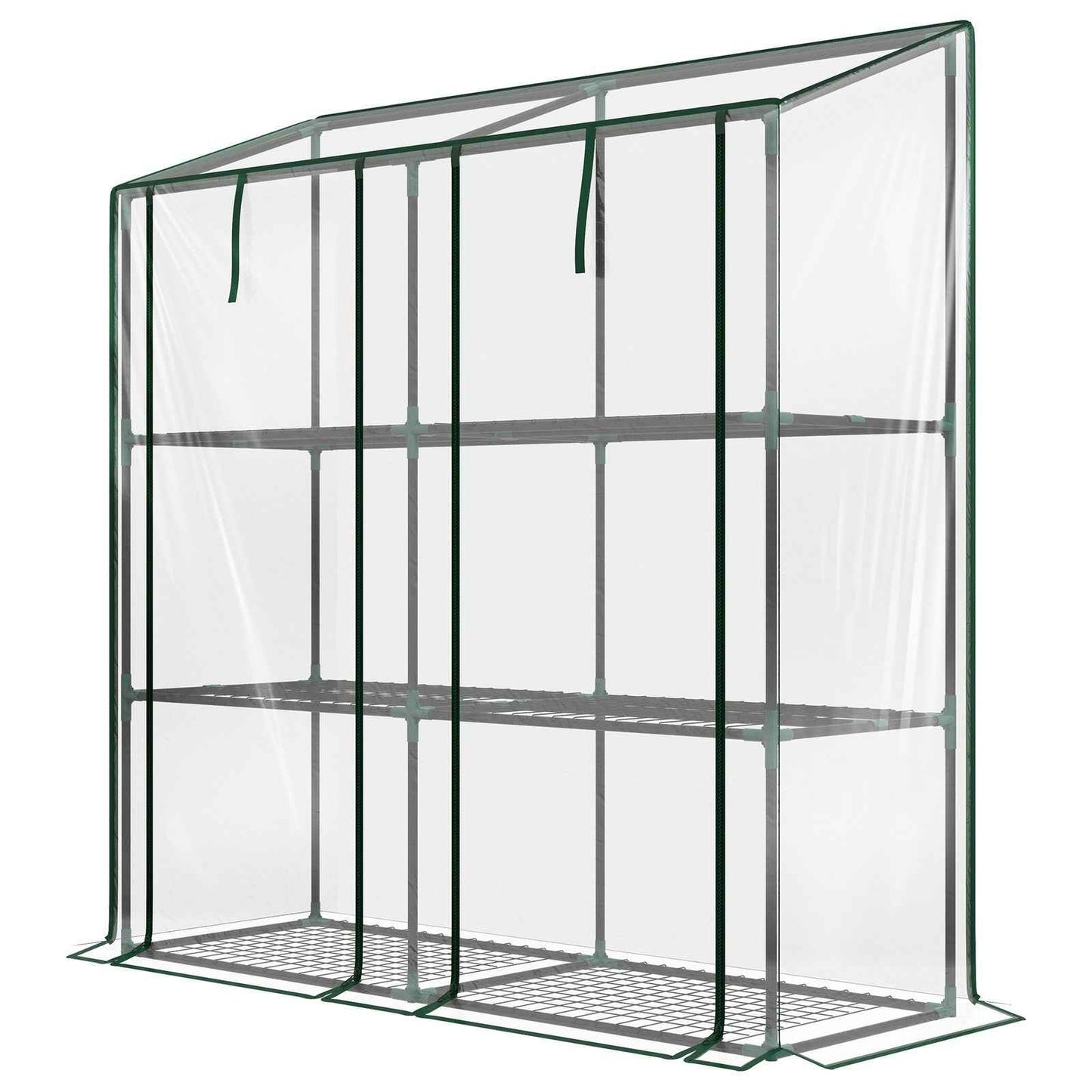 3 Tier Mini Greenhouse Portable Green House w/ Roll-up Doors, 151H x 143Wcm