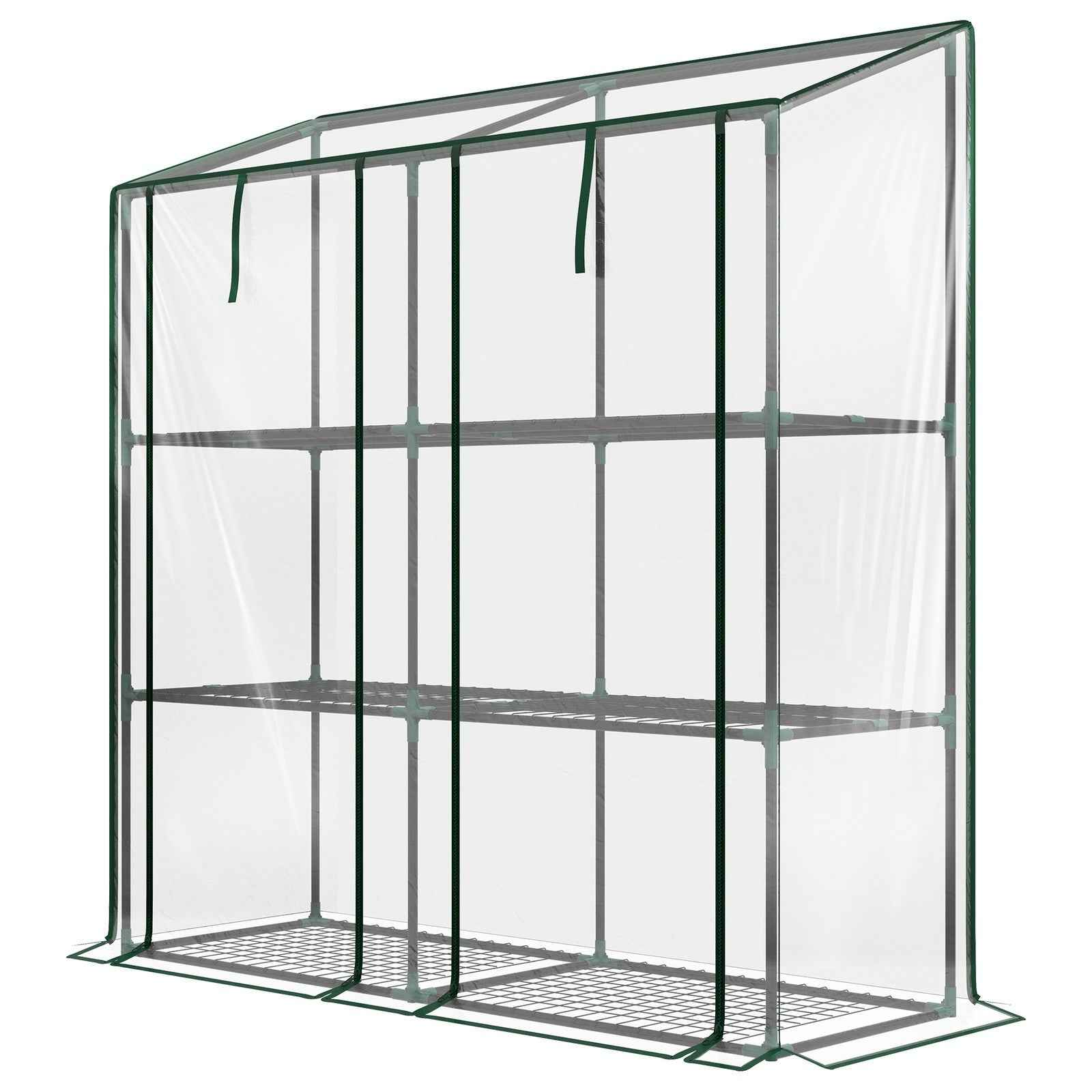3 Tier Mini Greenhouse Portable Green House w/ Roll-up Doors, 151H x 143Wcm
