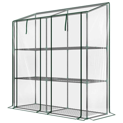 3 Tier Mini Greenhouse Portable Green House w/ Roll-up Doors, 151H x 143Wcm