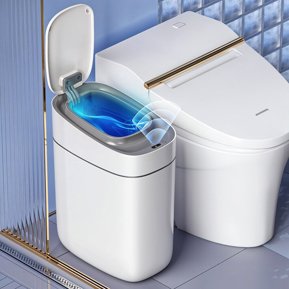 9L Motion Sensor Bin Smart Trash Can with Lid Automatic Waste Bin Trashcan White