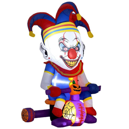 4ft Blow Up Halloween Inflatable Clown on Bicycle with 3 Built-in LED Lights