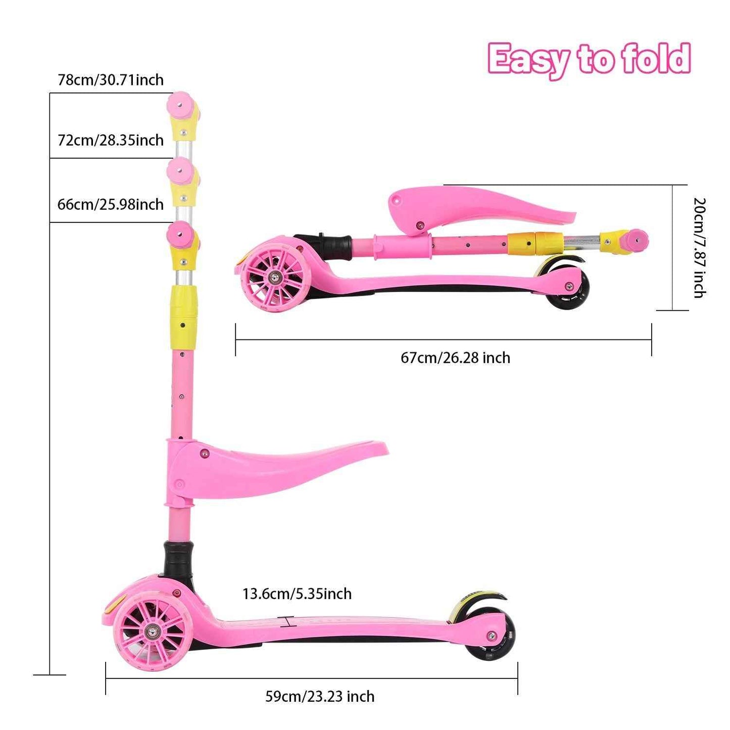 Kids Scooter Child Kick Flashing LED Light Up 3 Wheel Adjustable Folding UK