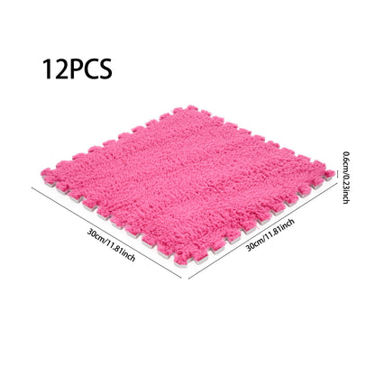 Plush EVA Foam Carpet Tiles 12/24pcs Interlocking Floor Mat Soft Cozy Anti-slip