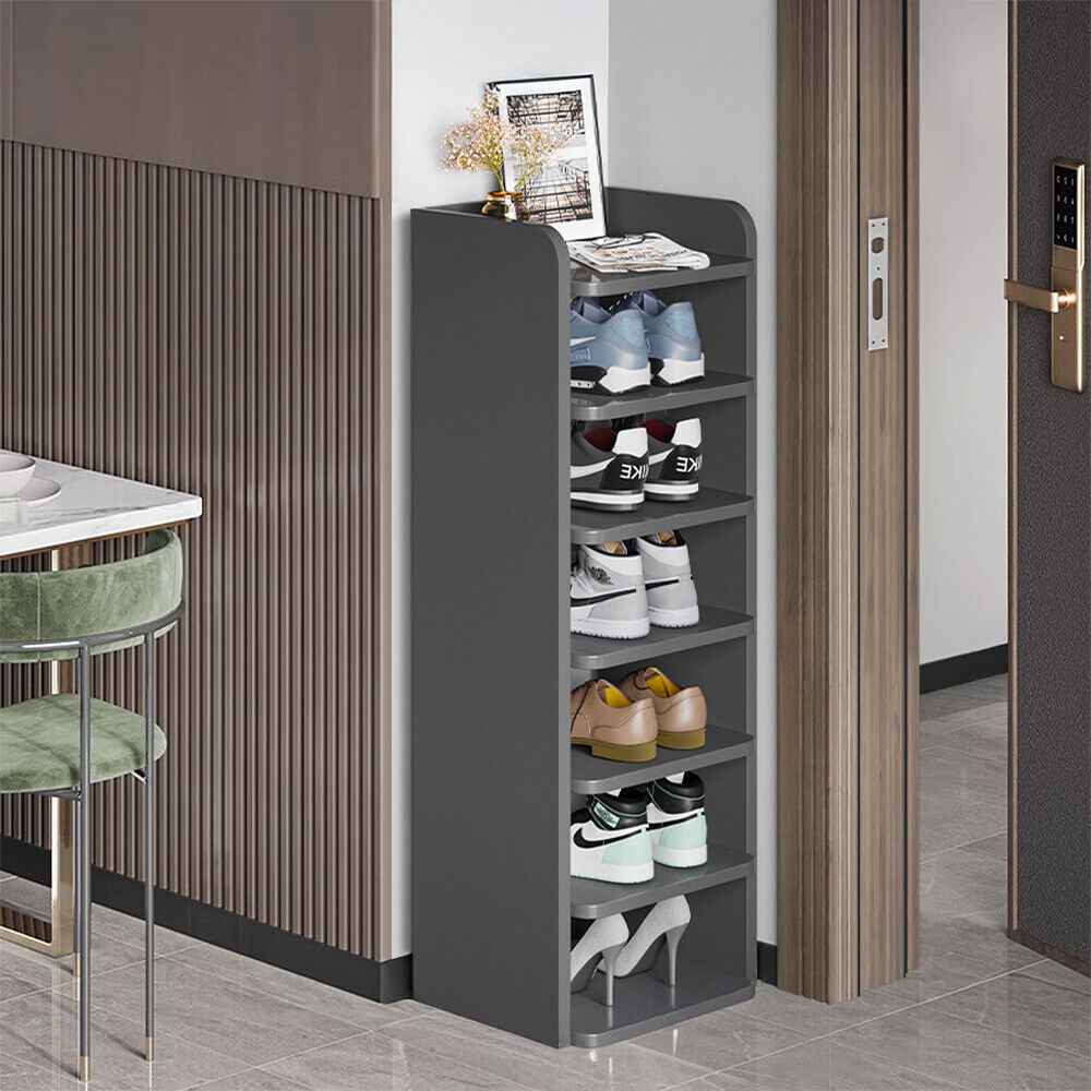 5-8 Tier Black Wooden Hallway Shoe Rack Open Shelves Shoe Cabinet Storage Unit