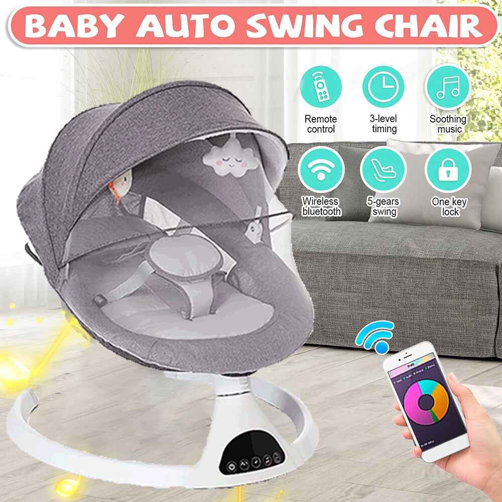 Bluetooth Electric Baby Swing Infant Music Cradle Bouncer Chair Rocker Remote UK