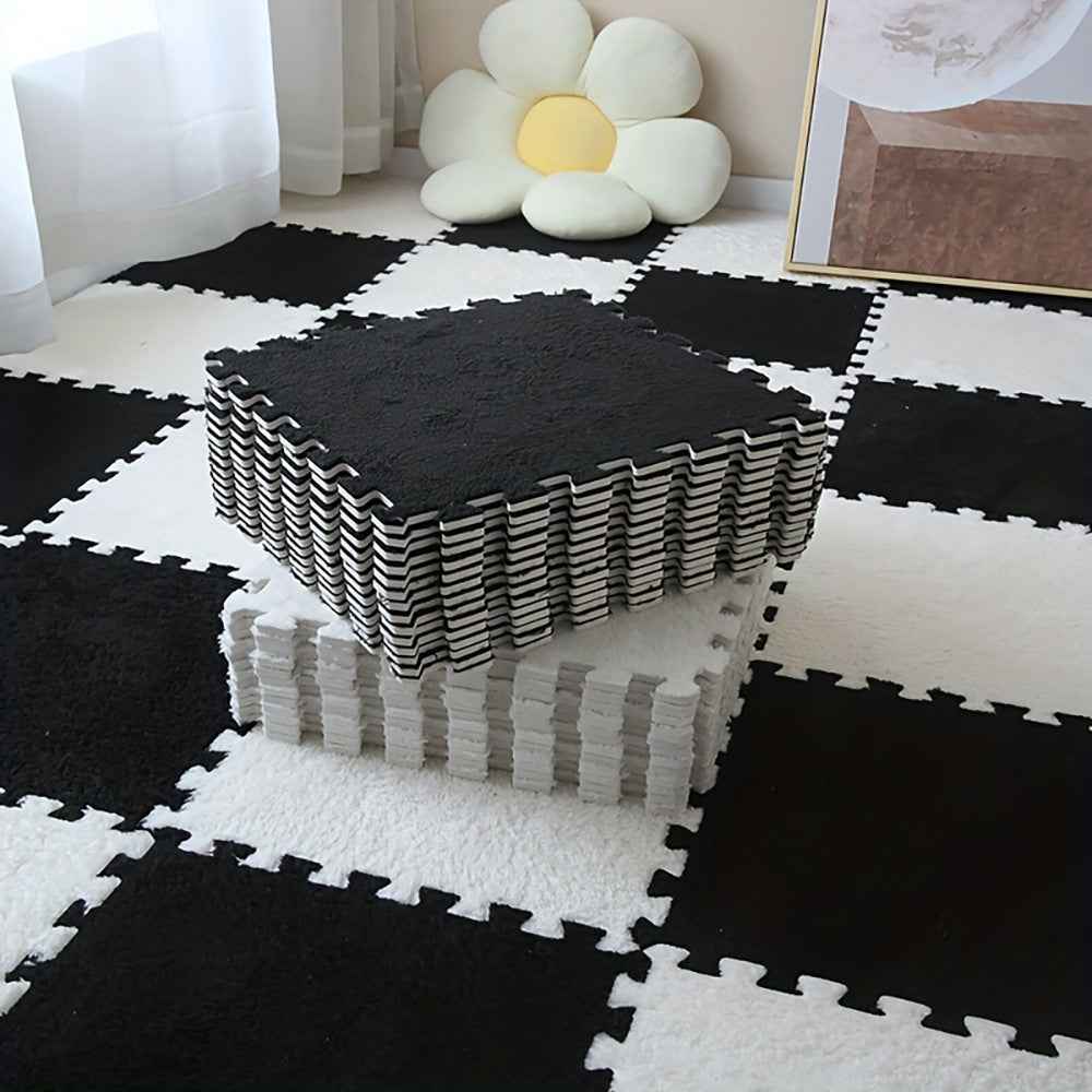 24pcs Interlocking Floor Mat Plush Foam Carpet Tiles Fluffy Square Area Carpets