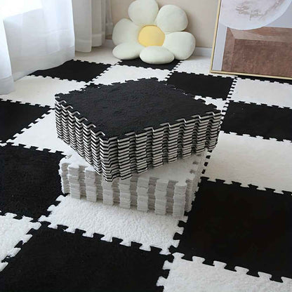 24pcs Interlocking Floor Mat Plush Foam Carpet Tiles Fluffy Square Area Carpets