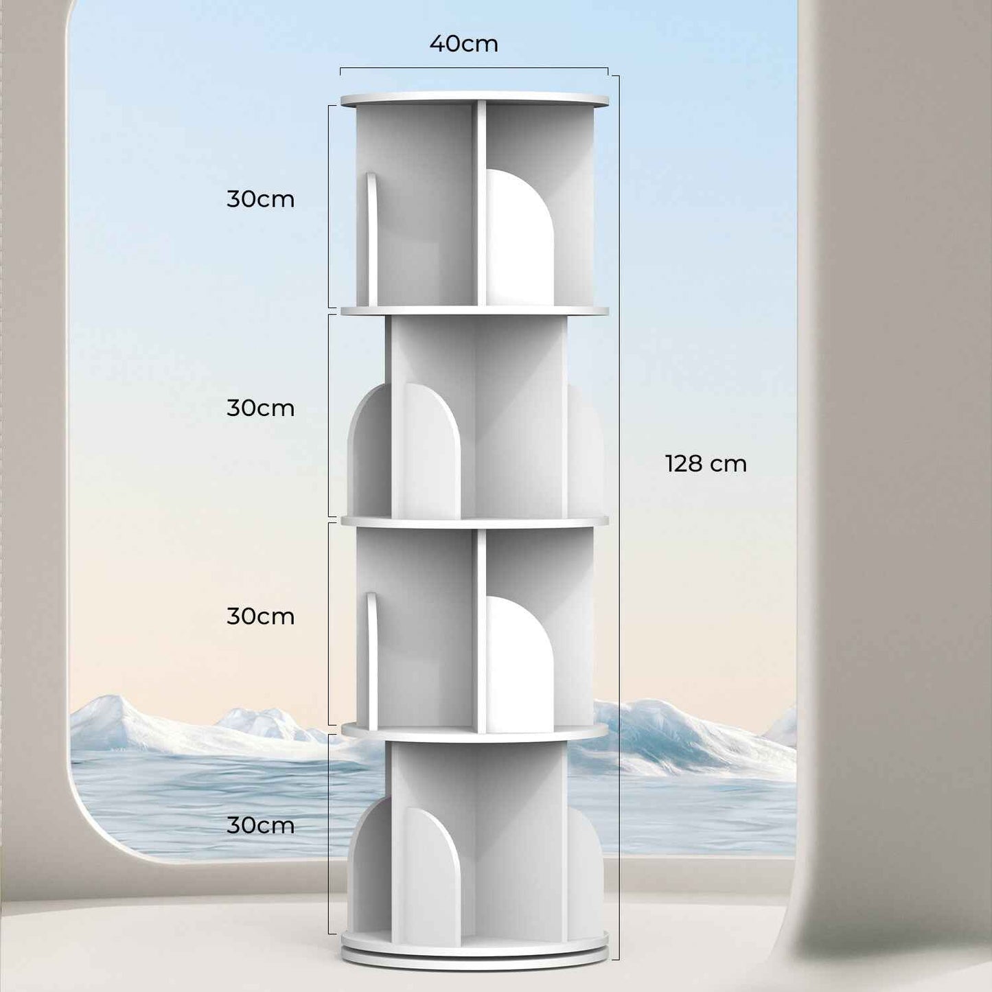4-Layer 360° Rotating Bookshelf Bookcase Display Floor Standing Storage Rack