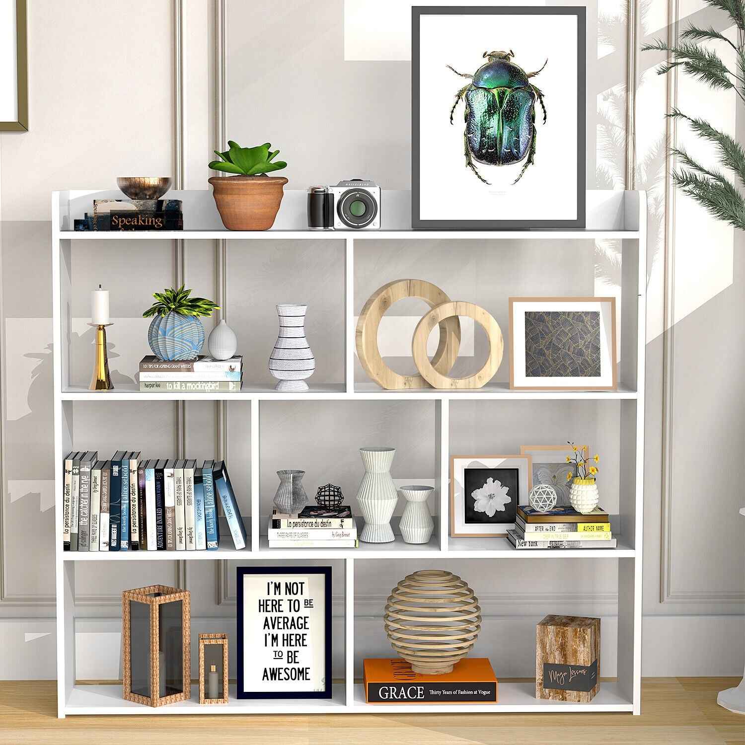 7 Cube Wooden Bookcase Shelving Display Shelves Storage Unit Wood Shelf Bekmgxyr