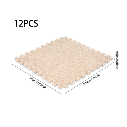 Plush EVA Foam Carpet Tiles 12/24pcs Interlocking Floor Mat Soft Cozy Anti-slip