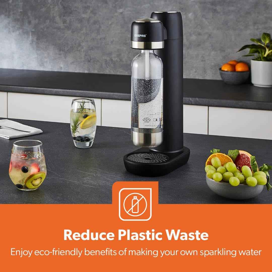 GEEPAS Soda Maker Sparkling Water Carbonator Machine 900ML 1 PET Bottle, Black