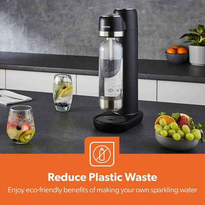 GEEPAS Soda Maker Sparkling Water Carbonator Machine 900ML 1 PET Bottle, Black