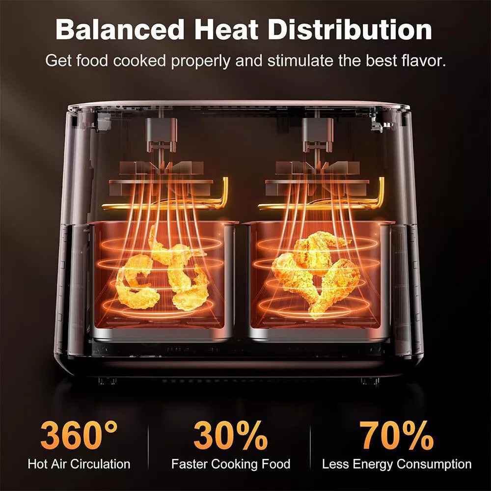 6L+6L Dual Zone Digital Air Fryer Oven Cooker Oil Free Low Fat with 100 Tray