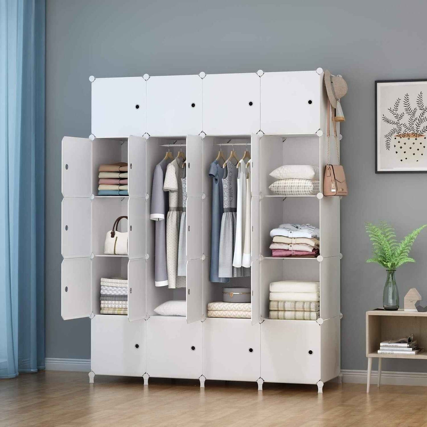 Portable Wardrobe Foldable Closet with 20 Compartments Clothes Storage Cabinet