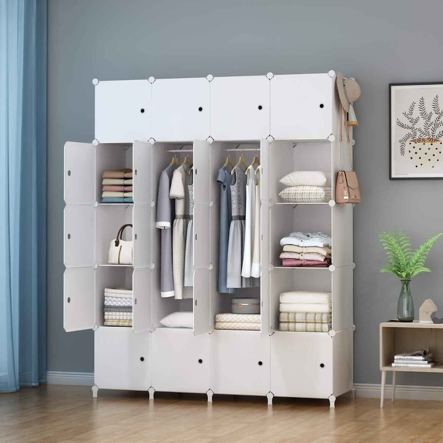 Portable Wardrobe Foldable Closet with 20 Compartments Clothes Storage Cabinet