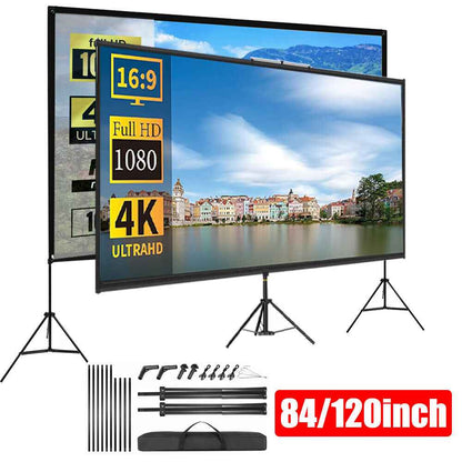 120" Projector Screen w/Tripod Stand Portable Home Outdoor Movie Screen 16:9 4K