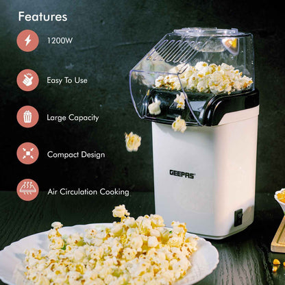 GEEPAS 1200W Popcorn Maker Machine Fat Free Hot Air Large Popper Electric