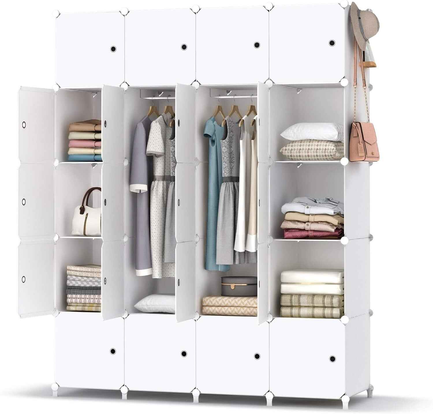Portable Wardrobe Foldable Closet with 20 Compartments Clothes Storage Cabinet