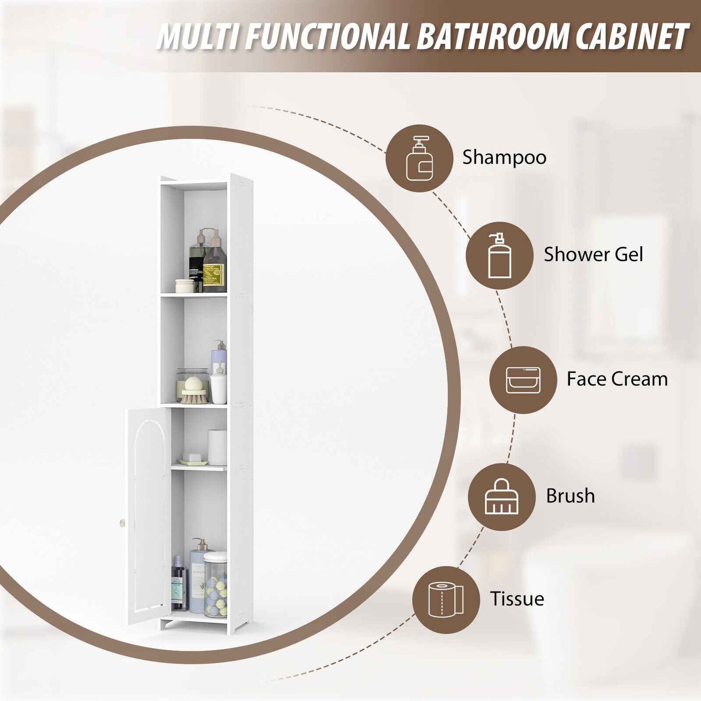 3-Type Freestanding Waterproof Bathroom Cupboard Storage Cabinet with Door White