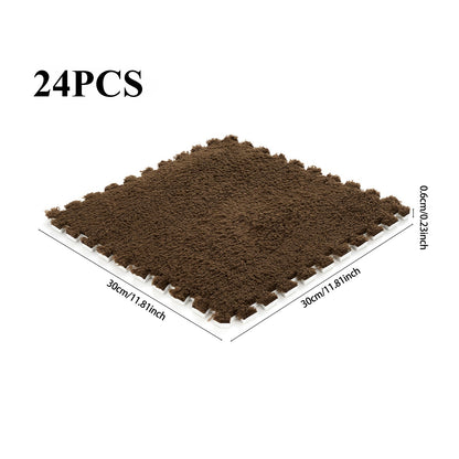 24pcs Interlocking Floor Mat Plush Foam Carpet Tiles Fluffy Square Area Carpets