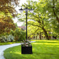 3-head LED Solar Light Lamp Street Light Post with Planter Base, Black