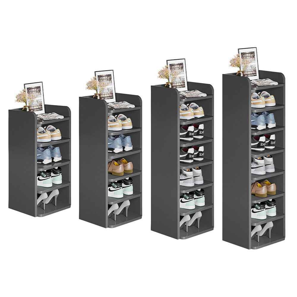 5-8 Tier Black Wooden Hallway Shoe Rack Open Shelves Shoe Cabinet Storage Unit