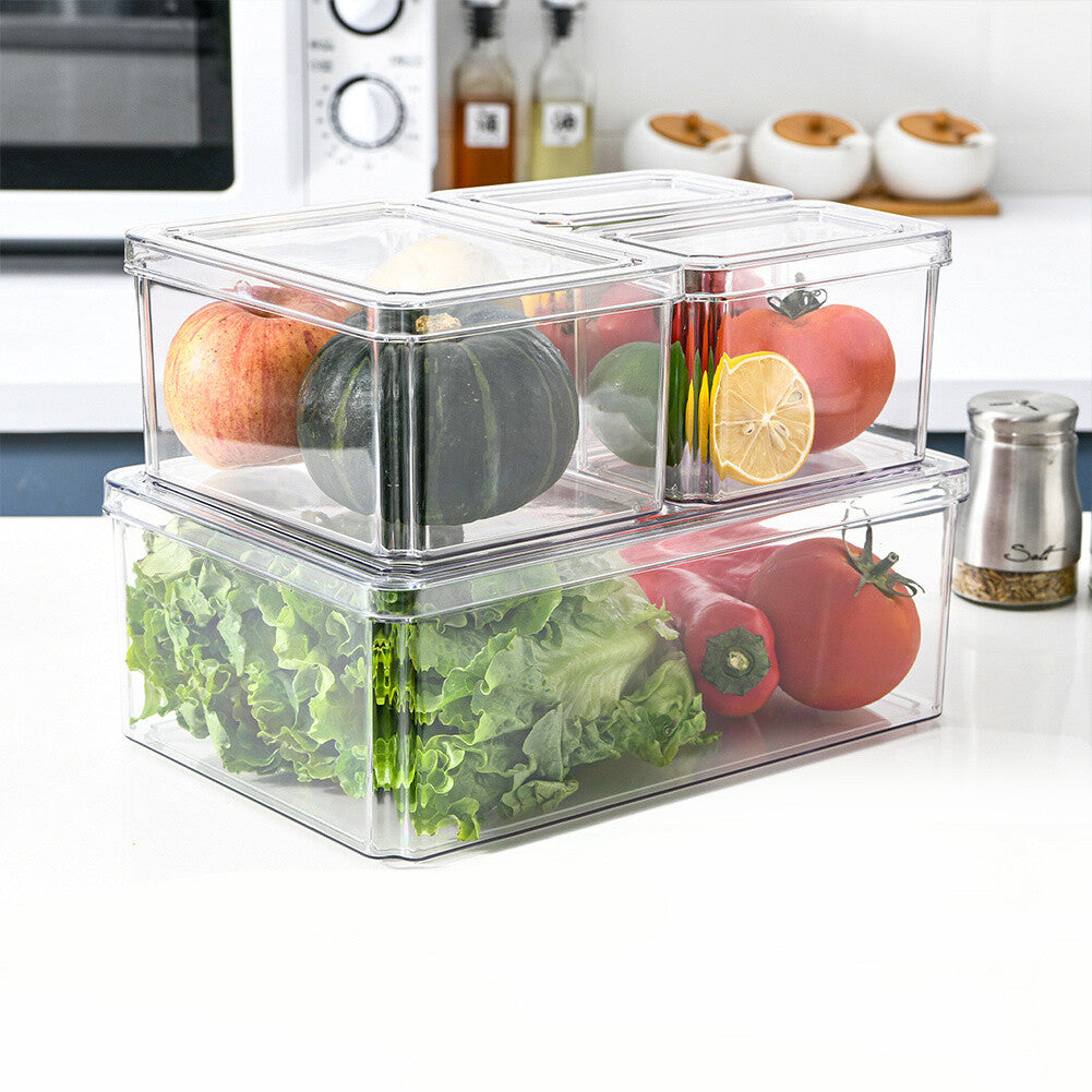 S/M/L Clear Plastic Fridge Storage Box Cupboard Organiser Fruit Veg Rack 3-10Pcs