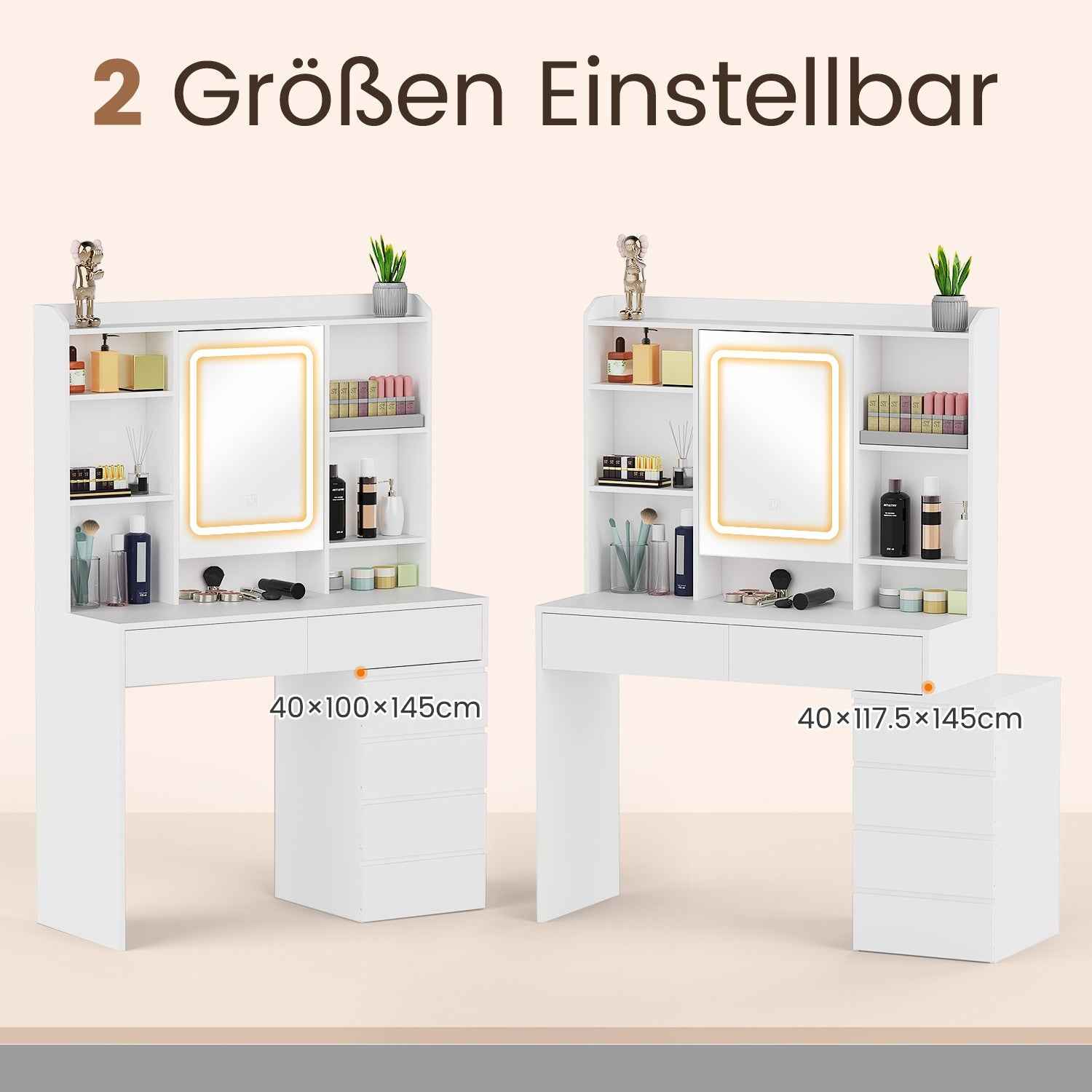 White Dressing Table Wood Makeup Desk with LED Mirror 7 Drawers Stool Bedroom