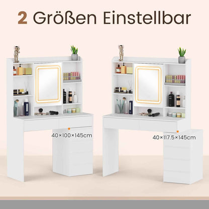 White Dressing Table Wood Makeup Desk with LED Mirror 7 Drawers Stool Bedroom