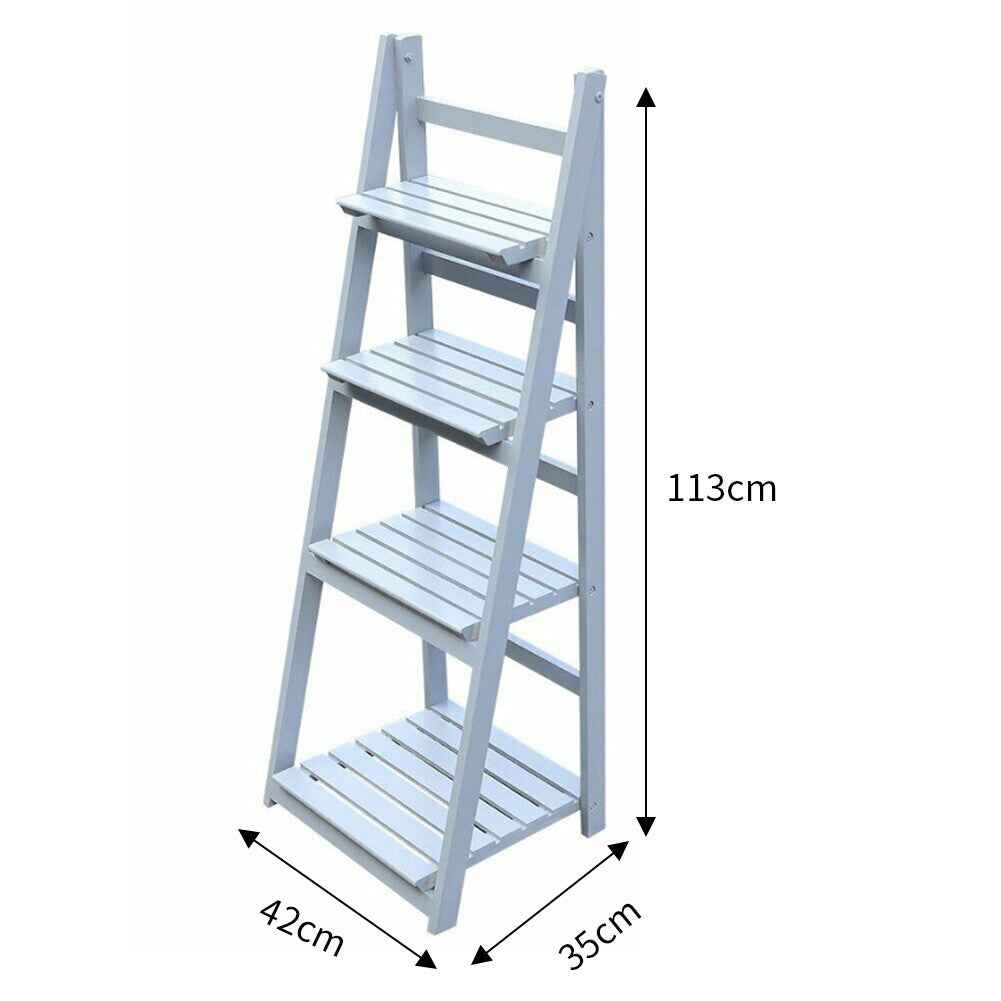 3/4 Tier Folding Wooden Ladder Shelf Flower Pot Holder Plant Stand Rack Storage