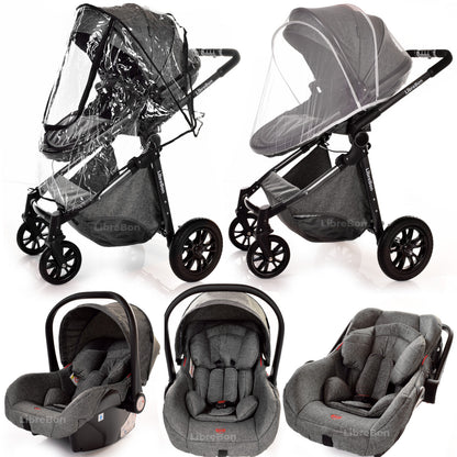 3 in 1 Pram Newborn Baby Buggy Set Travel System with Car Seat Folding Pushchair