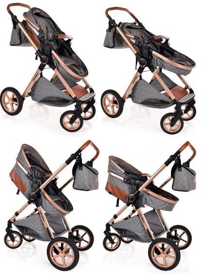 3 in 1 Pram Newborn Baby Buggy Set Travel System with Car Seat Folding Pushchair