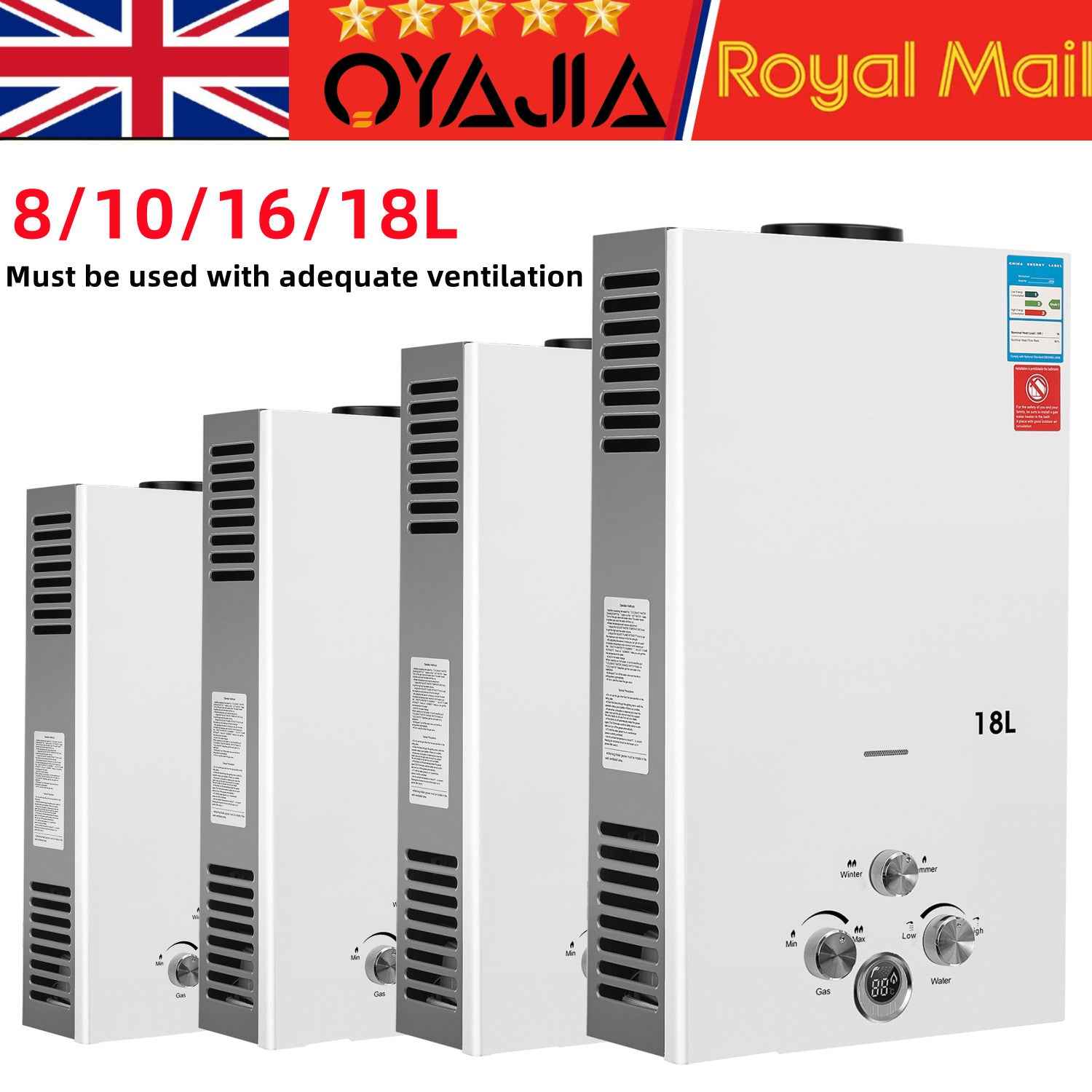 OYAJIA 8/10/16/18L Instant Gas Hot Water Heater Tankless Gas Boiler LPG Propane