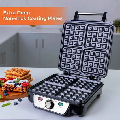 Waffle Maker iron 4 Slice Non-Stick Electric Belgian Waffle Machine 1000W Geepas