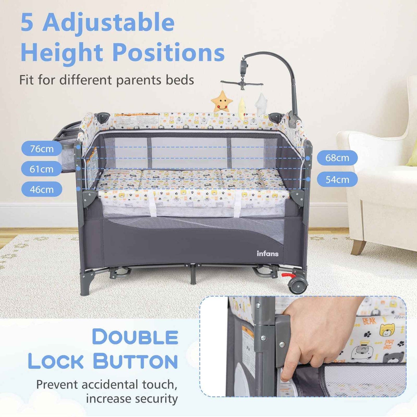 5 in 1 Travel Cot Convertible Foldable Baby Bedside Sleeper Changer W/ Mattress