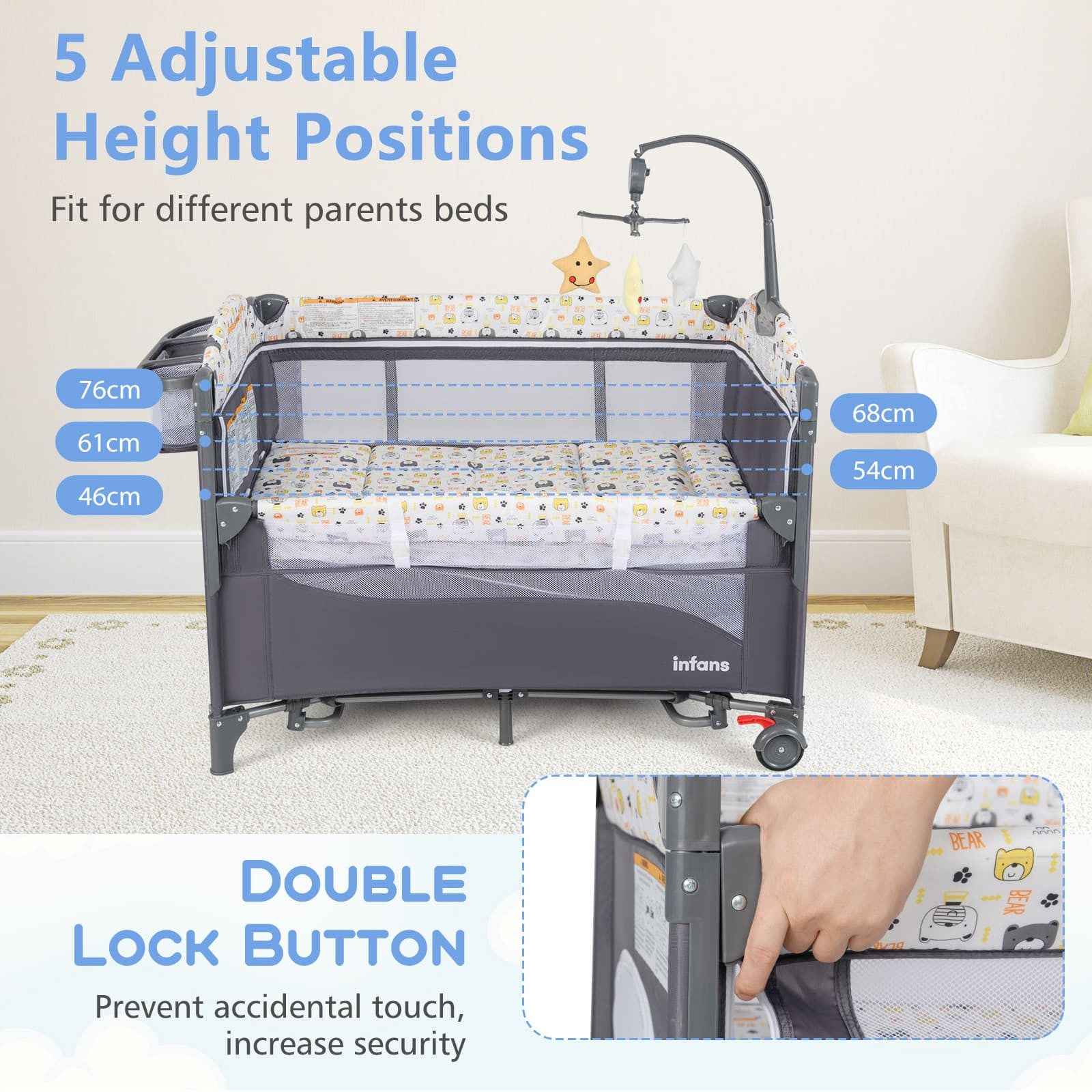 5 in 1 Travel Cot Convertible Foldable Baby Bedside Sleeper Changer W/ Mattress