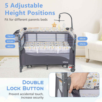 5 in 1 Travel Cot Convertible Foldable Baby Bedside Sleeper Changer W/ Mattress