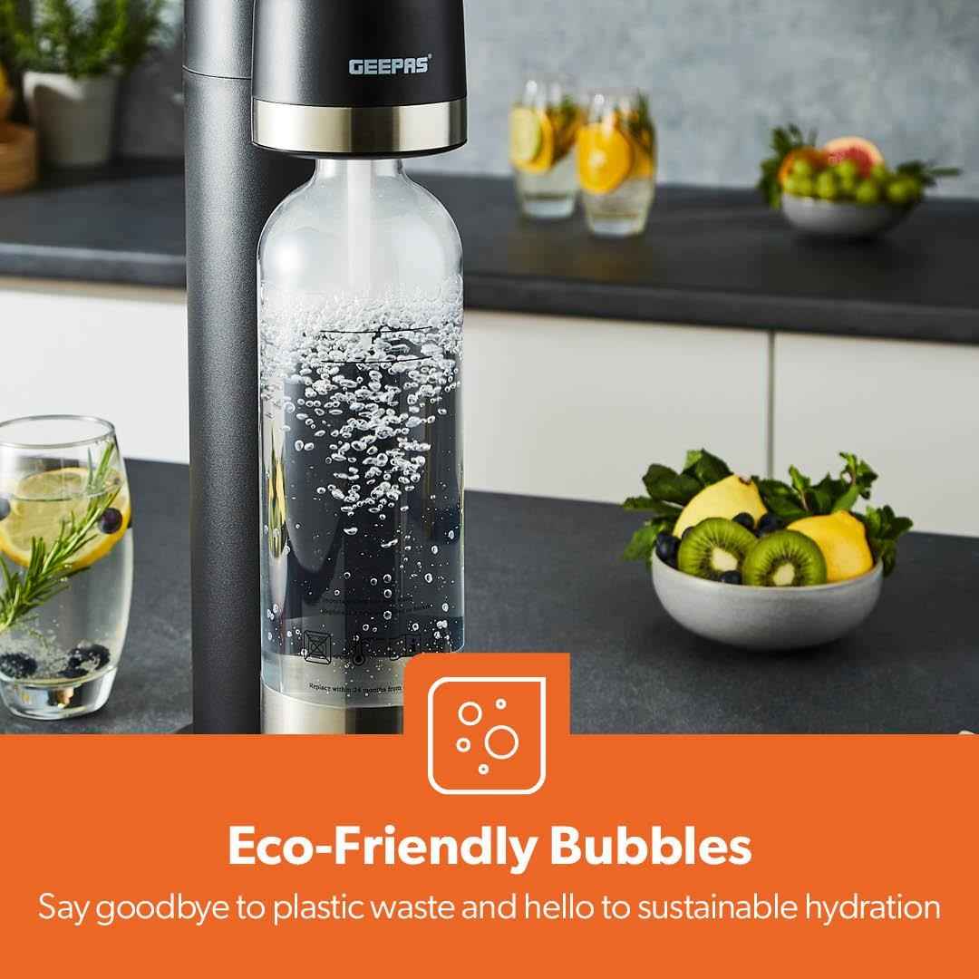 GEEPAS Soda Maker Sparkling Water Carbonator Machine 900ML 1 PET Bottle, Black