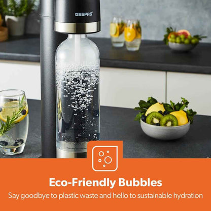 GEEPAS Soda Maker Sparkling Water Carbonator Machine 900ML 1 PET Bottle, Black