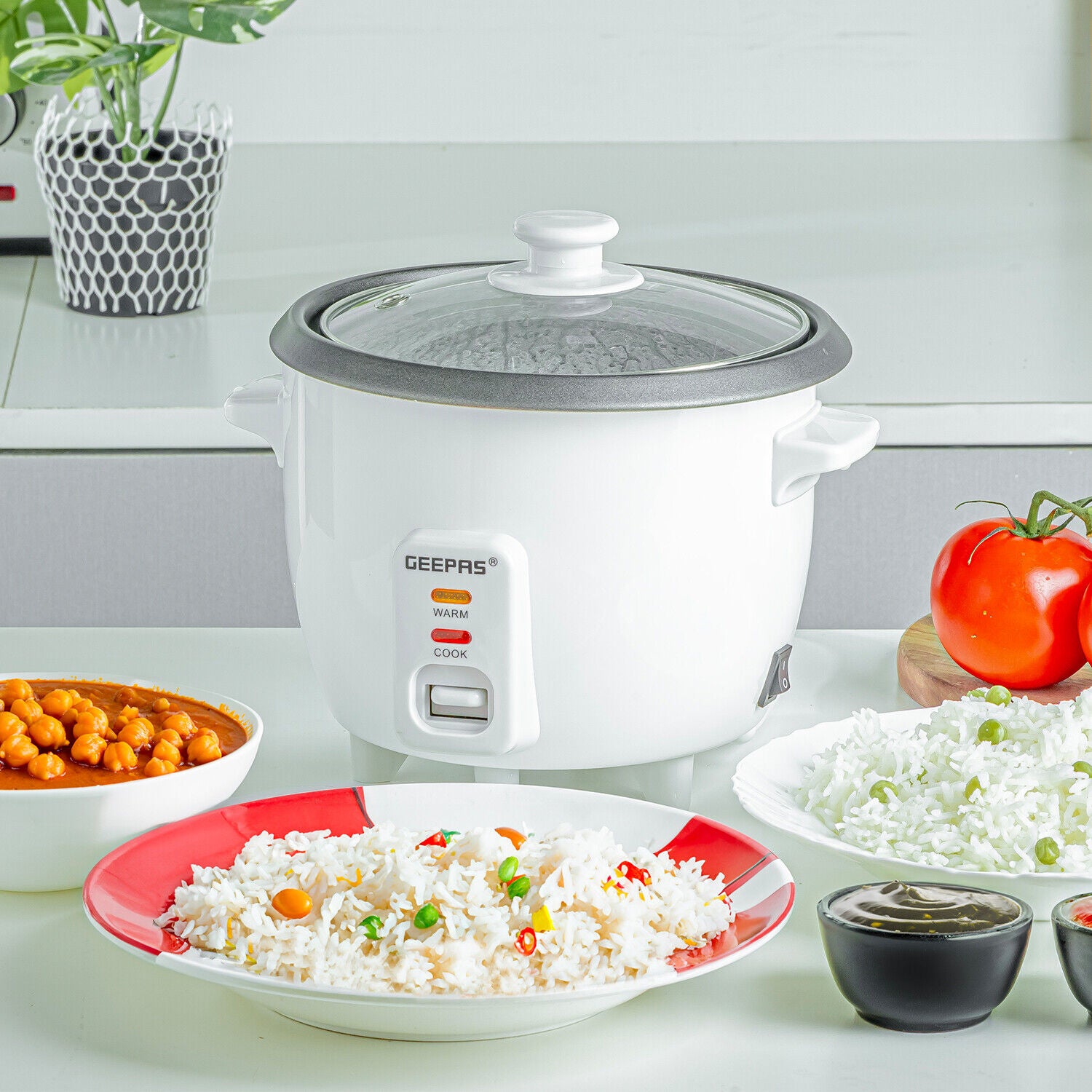 GEEPAS Electric Rice Cooker Steamer Pot 3 in 1 Cooking Non Stick Keep Warm