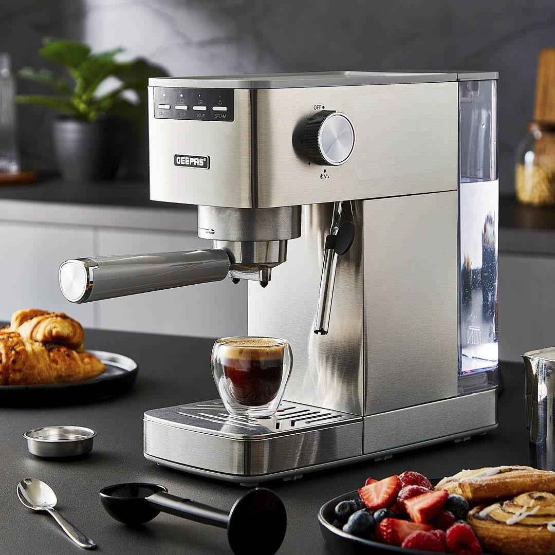 GEEPAS 1450W Espresso Cappuccino Coffee Machine & 200W Coffee Spice Grinder Set