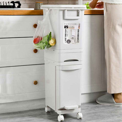 Large 3 Compartment Waste Recycling Bin Kitchen Rubbish Trash Can Pedal Dustbins