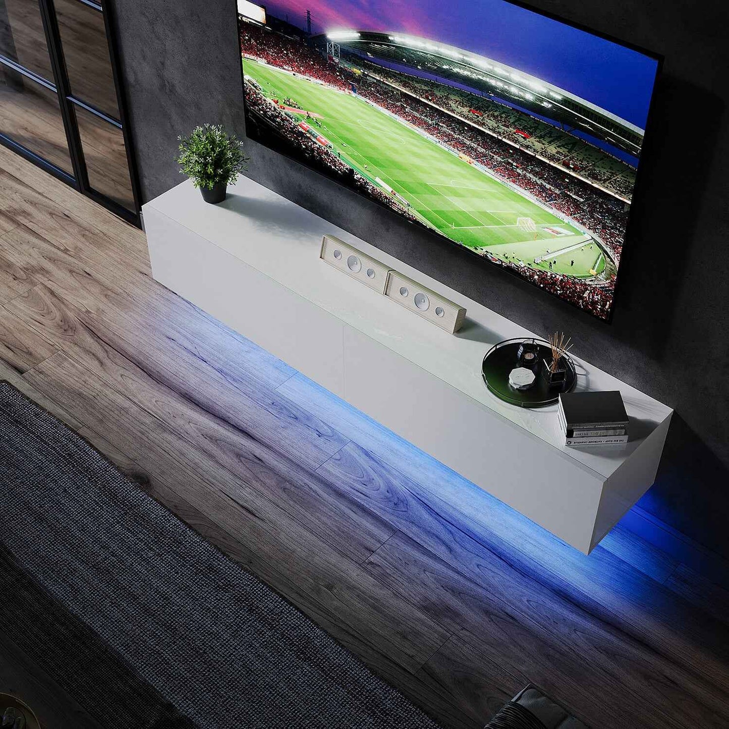 140cm High Gloss Floating TV Unit Cabinet Wall Mounted TV Stand With LED Lights