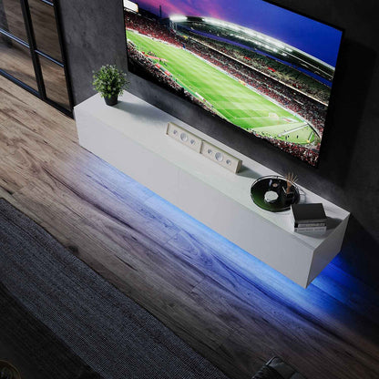 140cm High Gloss Floating TV Unit Cabinet Wall Mounted TV Stand With LED Lights