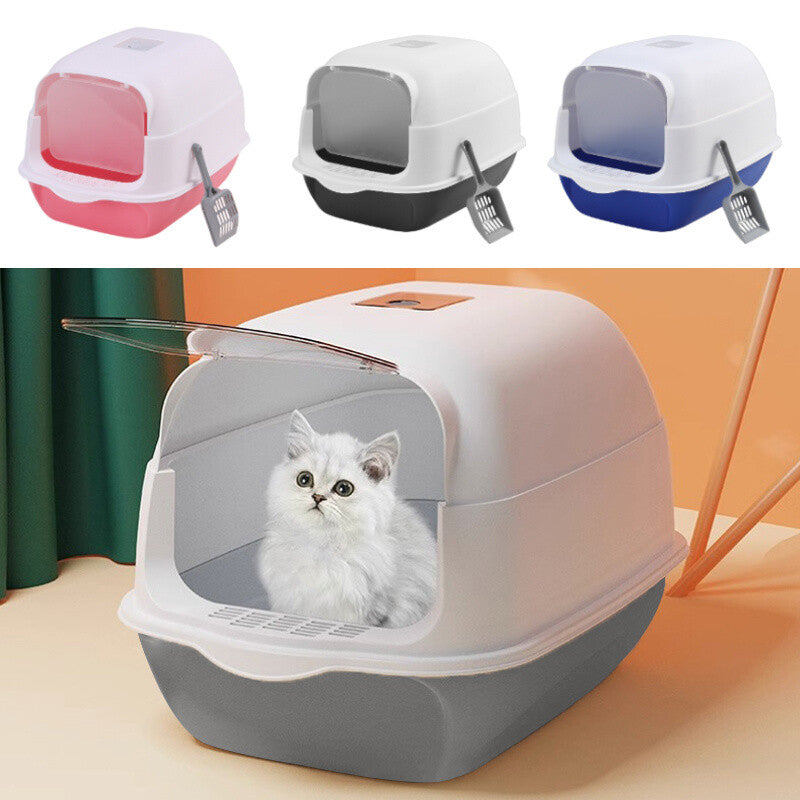 Large Hooded Cat Litter Tray Litter Box Self Cleaning Cat Pan Potty Tray w/ Lid