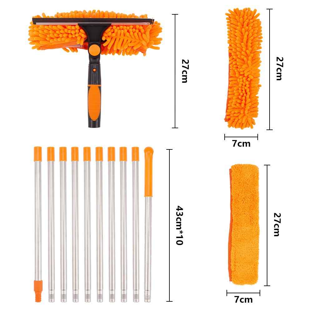 4.3M Long Telescopic Rod 2-in-1 Window Glass Cleaner Wipe & Scraper Cleaning Kit
